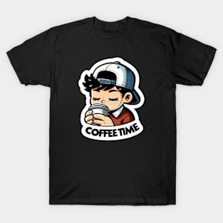 young boy drink cup of coffee T-Shirt